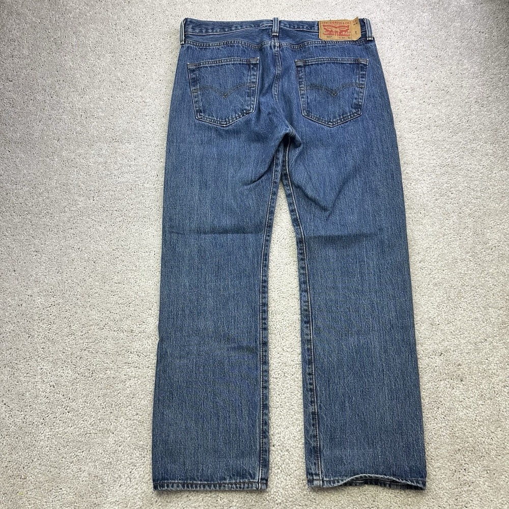 Men's Levi Strauss 501 Blue Denim Button Fly Straight Leg Jeans Size 34x30